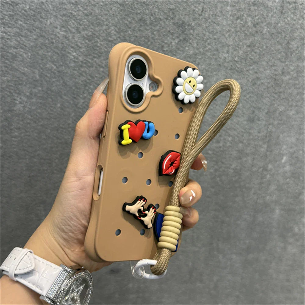 Diy Charms Holes Liquid Silicone Soft Case for iPhone