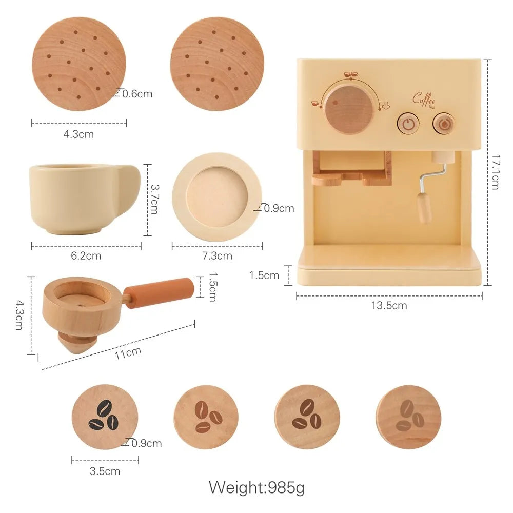 Wooden Coffee Machine Toy – Montessori Kitchen Playset for Kids