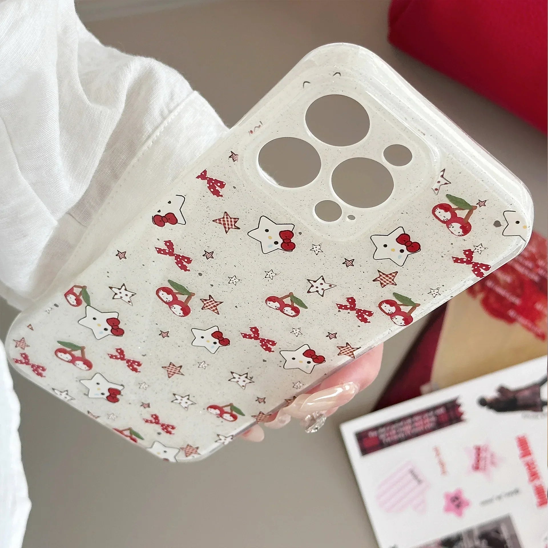 Korean Glitter Cute Cartoon Hello Kitty Quicksand Grip Tok Holder Phone Case For iPhone
