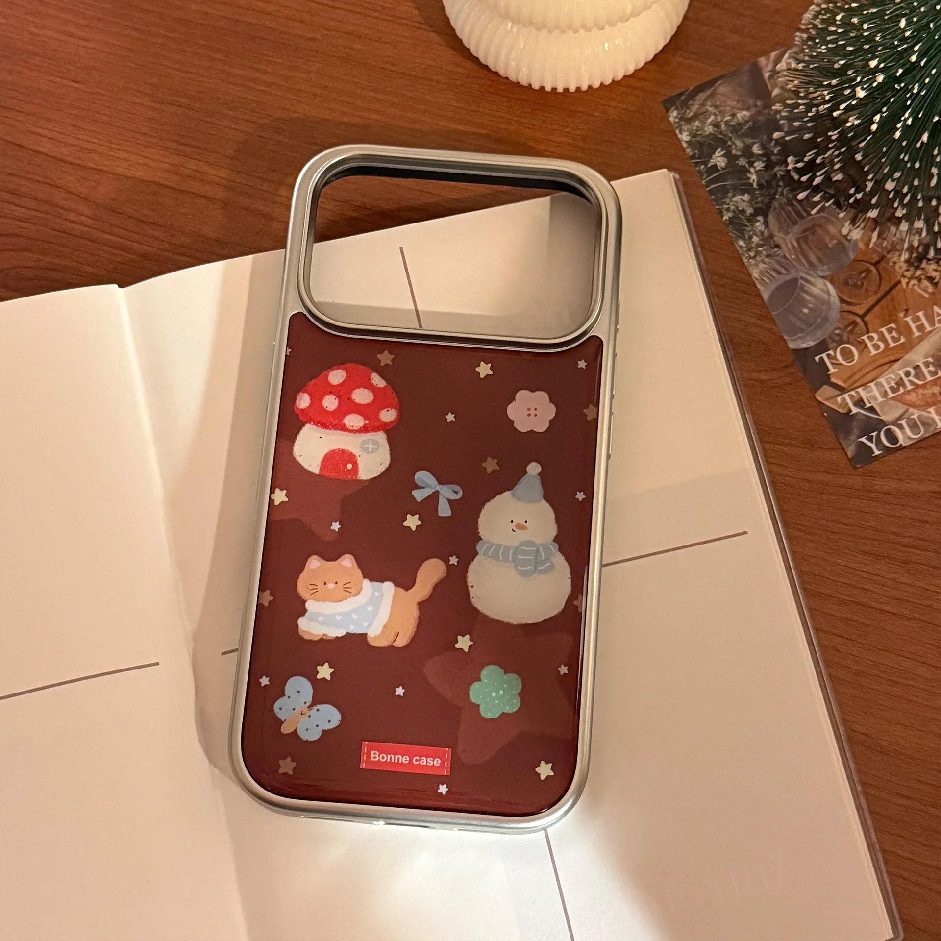 Korean Cartoon Christmas Snowman House Drop Glue Plating Phone Case For iPhone