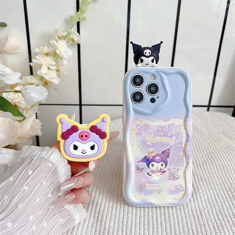 Hello Kitty Kuromi With Bracket Lanyard Phone Case For iPhone