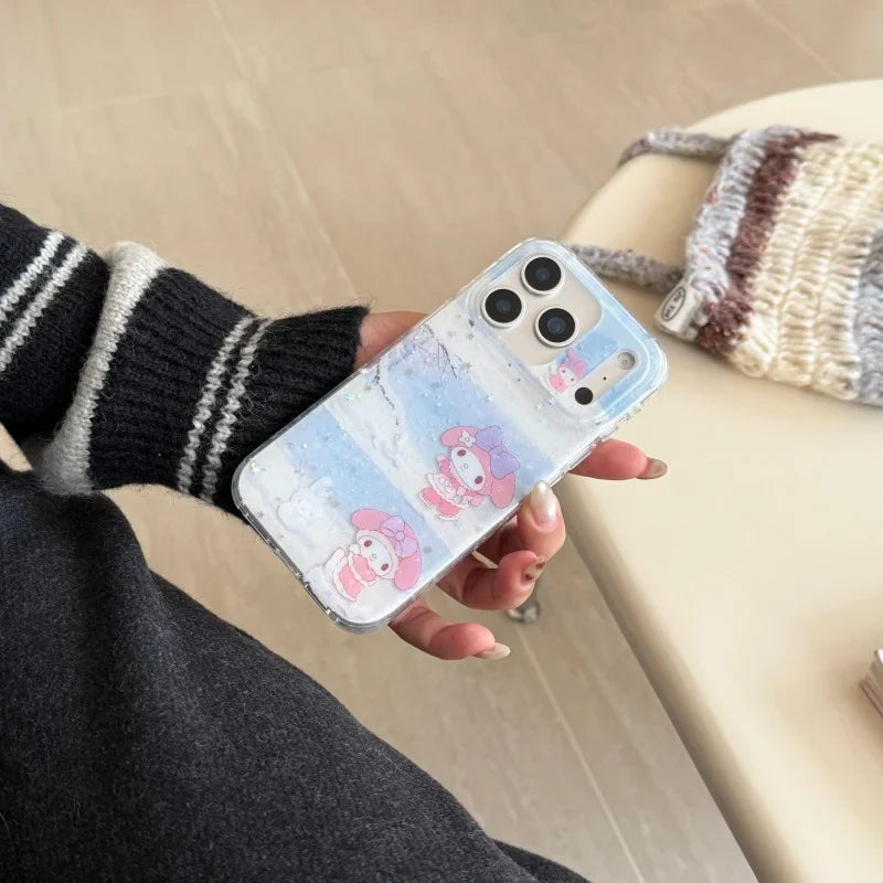 Winter luxury Cute snowfield My Melody Sparkling phone Case For iPhone