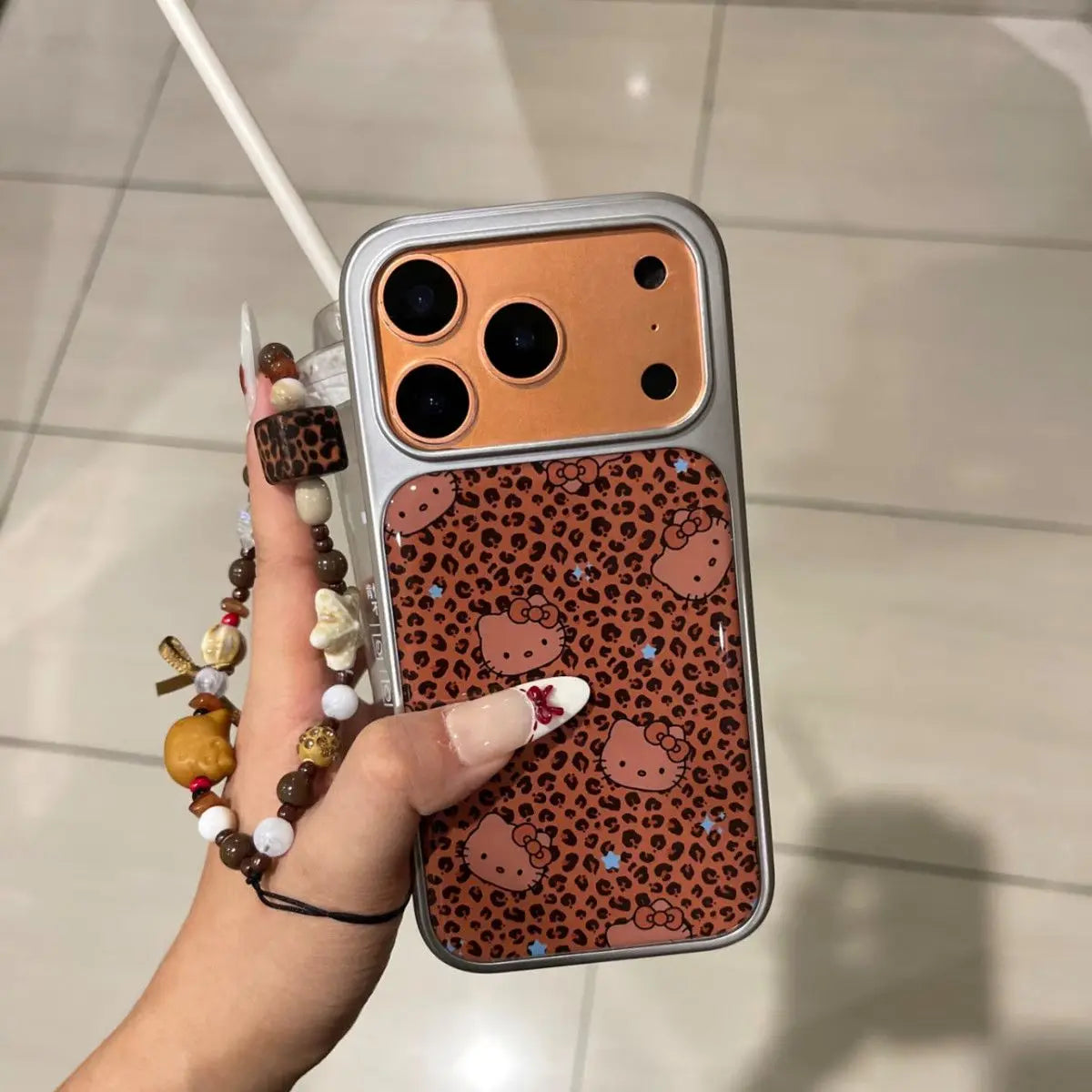 Lovely Black Panther Pattern Hellos-Kittys Silver Frame Phone Case For iPhone