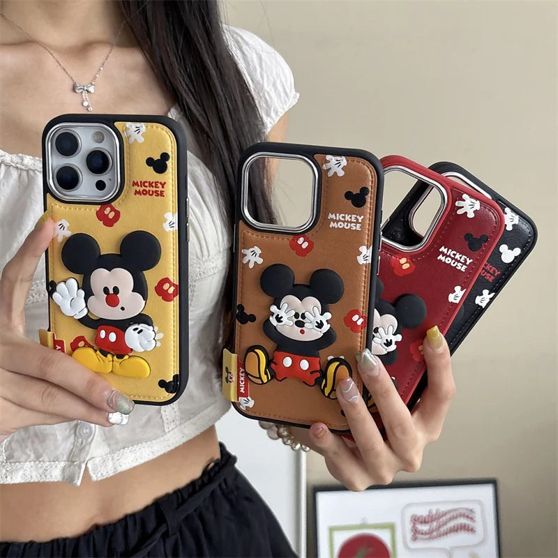 Kawaii Cartoon Mickey Leather Phone Case For iPhone
