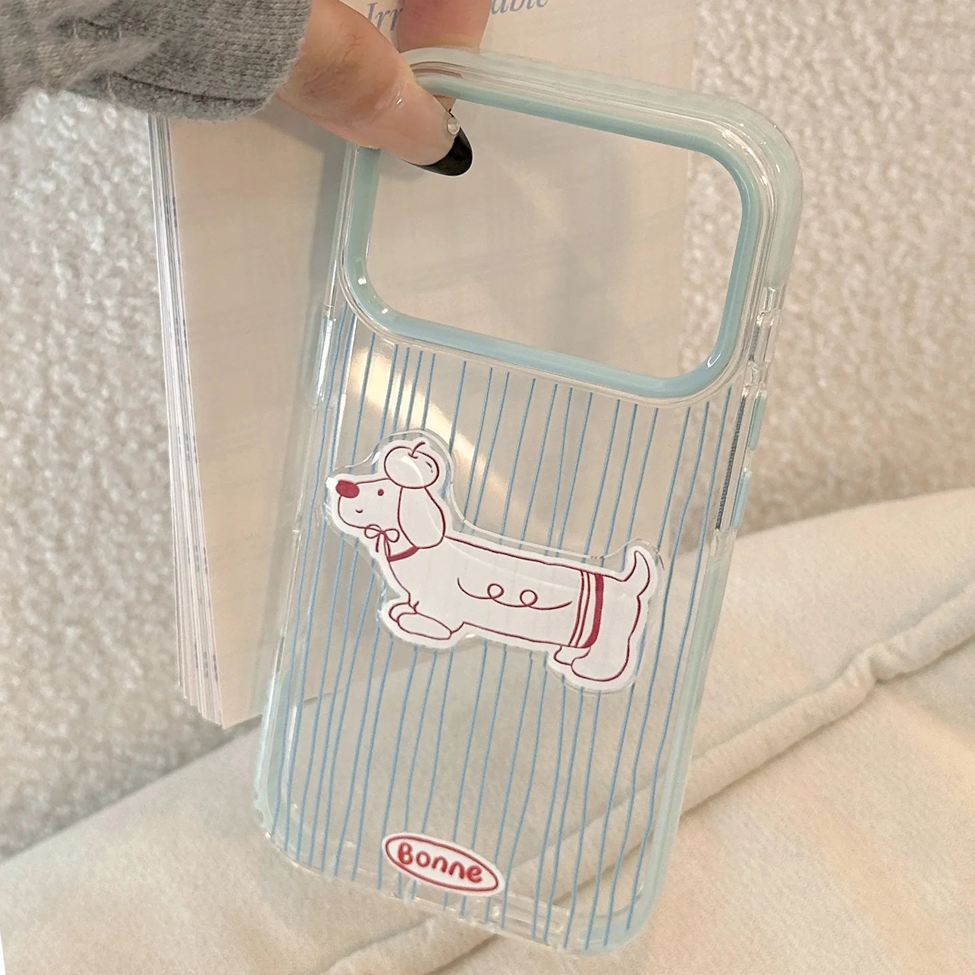 Korean Blue Striped 3D Cute Cartoon Puppy Soft Phone Case For iPhone