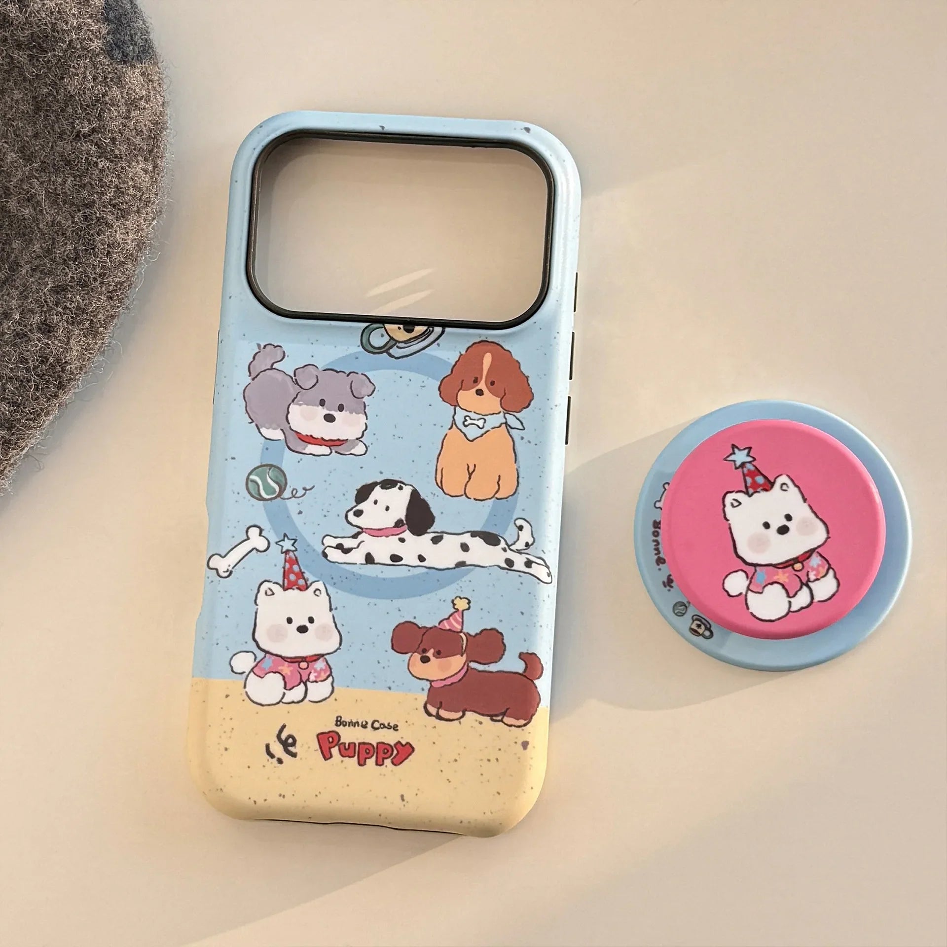 Cute Splash-ink Cartoon Puppy Magnetic Holder Phone Case For iPhone