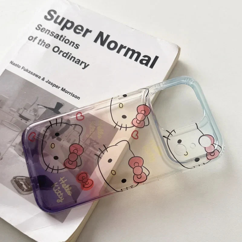 Cute Gradient Cartoon Love Hello Kitty Cat Phone Case For iPhone