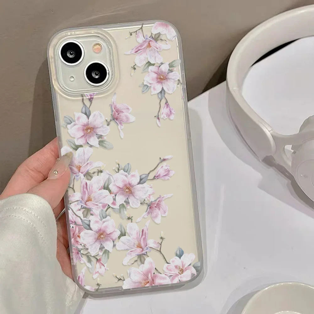 Flower Matte Silicone Soft Cover Clear Fundas Phone Case