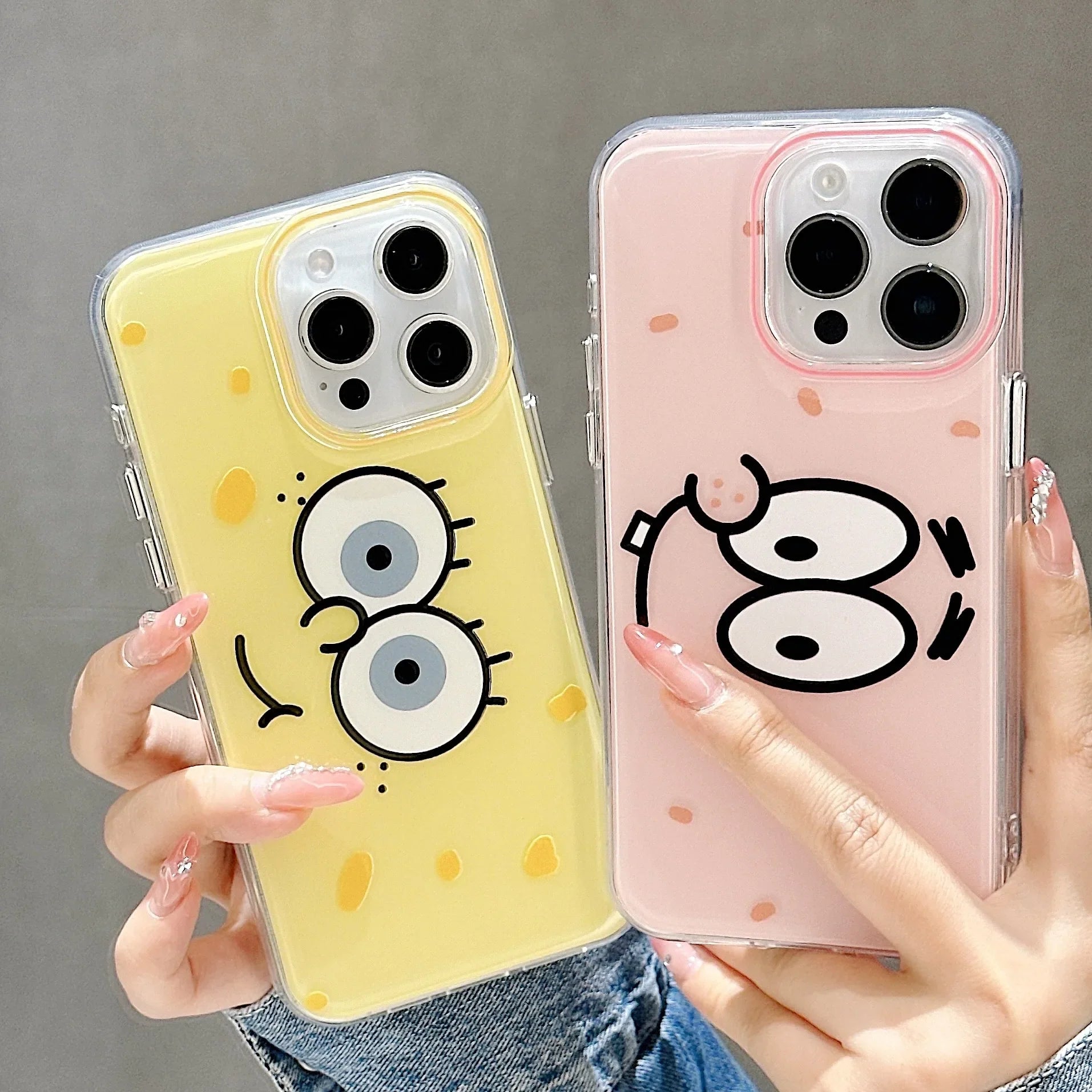Korean Cute Cartoon Spongebob SquarePants Couple Phone Case For iPhone
