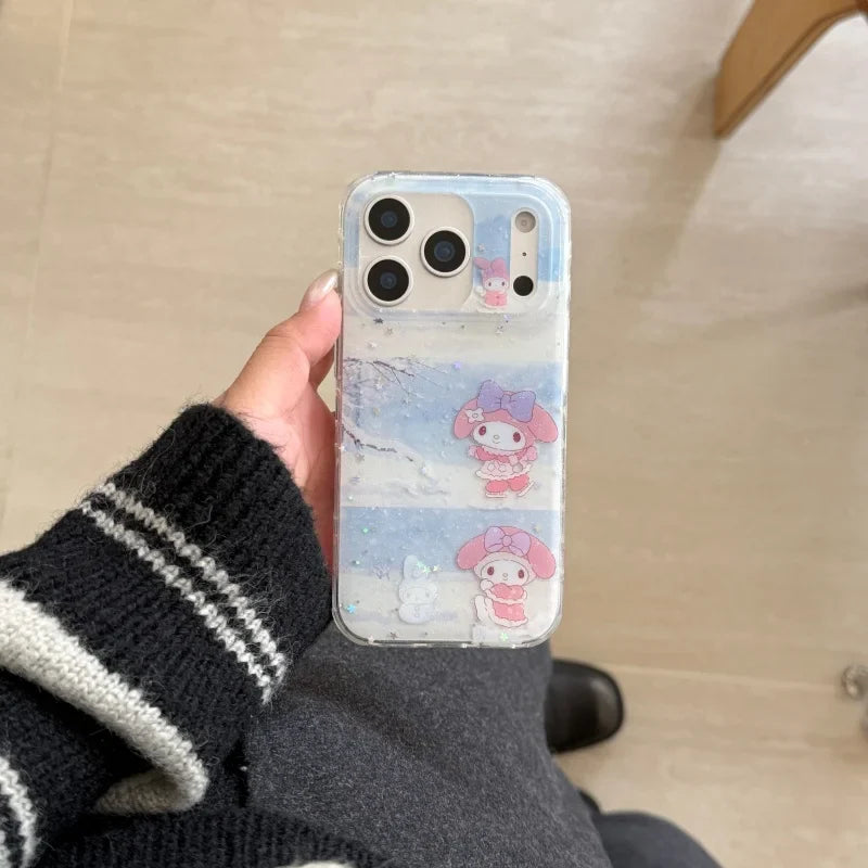 Winter luxury Cute snowfield My Melody Sparkling phone Case For iPhone