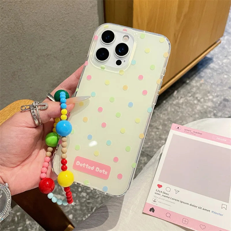 Korea Colorful Polka Dot Phone Case With Chain Bracelet For iPhone
