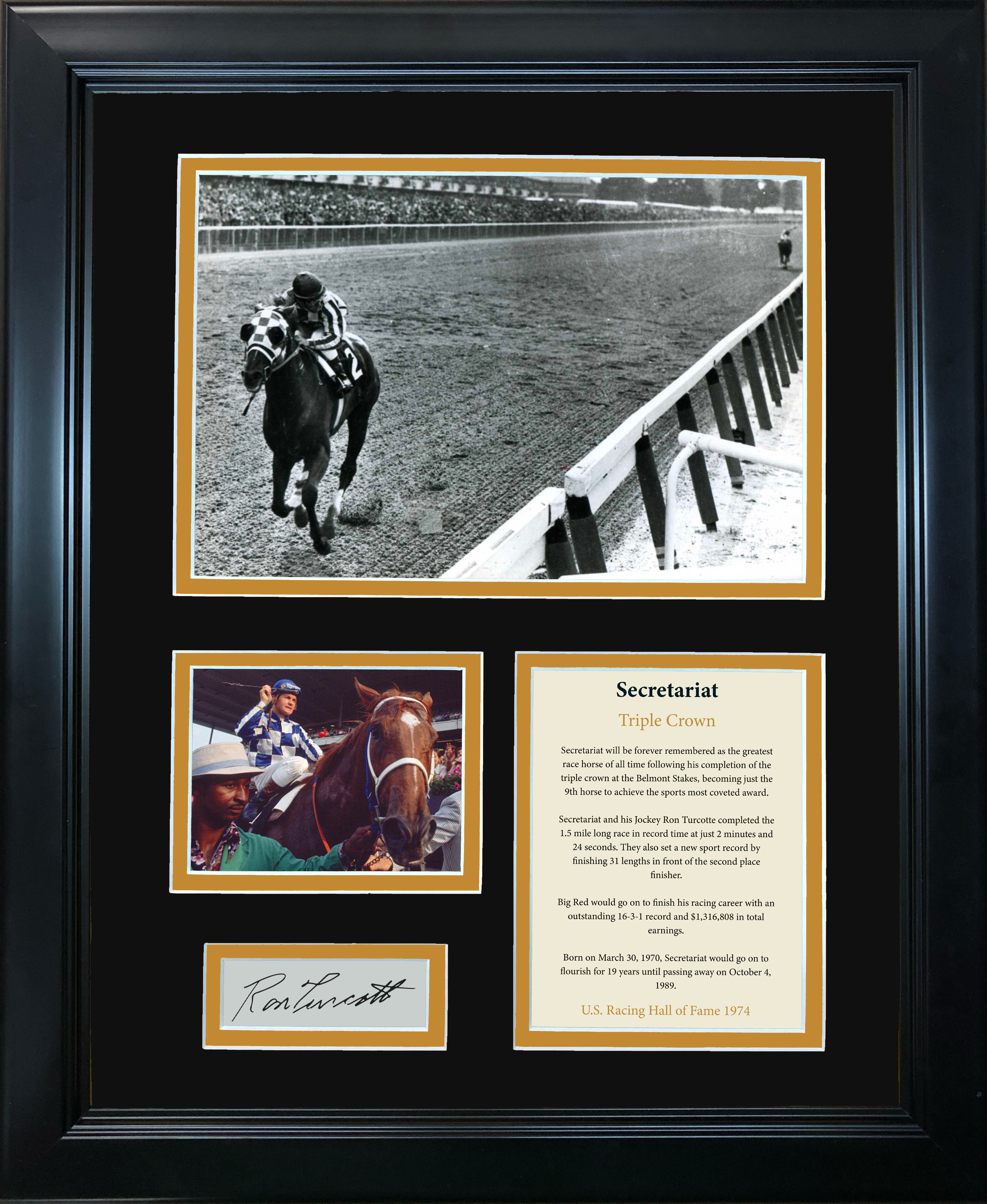 Framed Secretariat Kentucky Derby Triple Crown Winner Ron Turcotte Facsimile Laser Engraved Signature Auto 11"x14"Horse Racing Photo Sig Collage