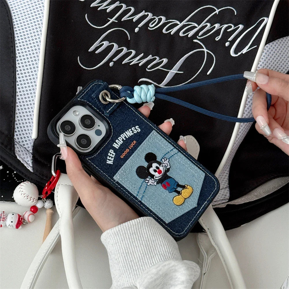 Cute Disney Mickey Denim Leather Card Bag Phone Case