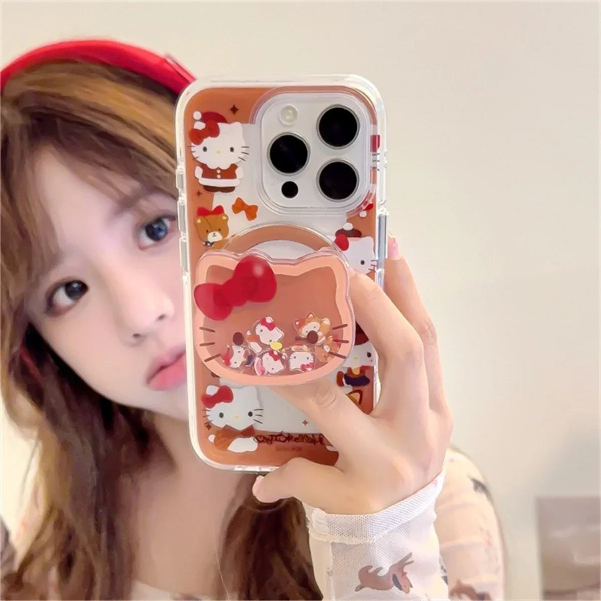 Fashion Brown Hollow Hellokitty Magnetic Phone Case For iPhone