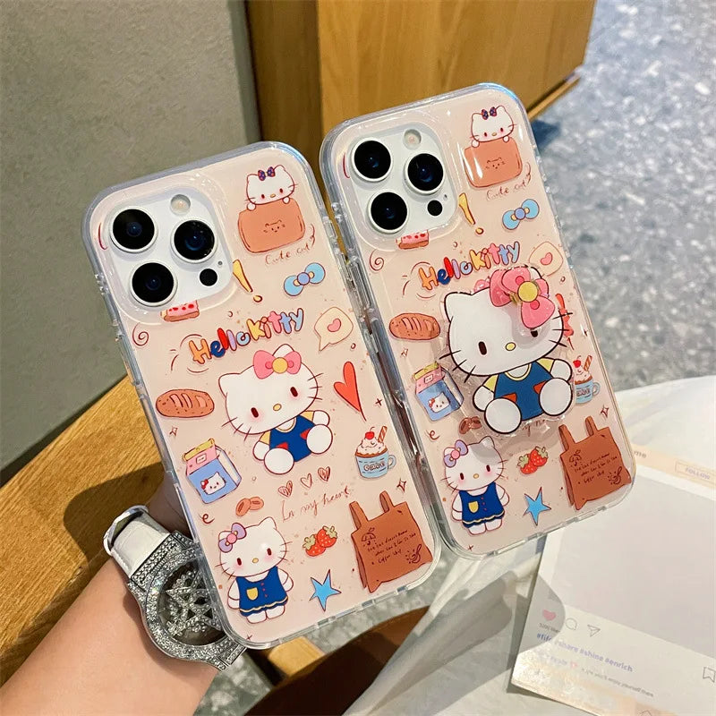 Korean Cute Cartoon Hello Kitty Bowknot Rotate Bracket Phone Case For iPhone