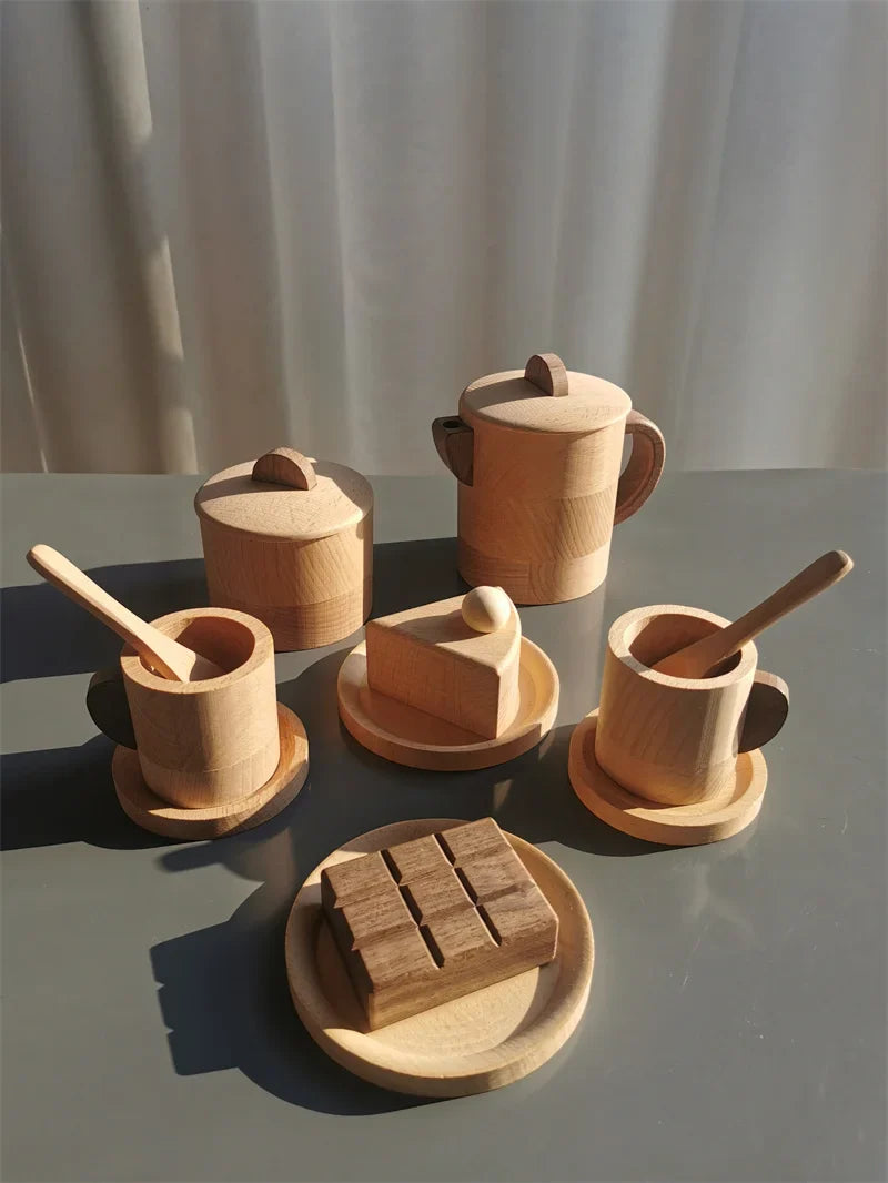 Wooden Pretend Play Kitchen Set – Coffee Machine & Tea Party Toys