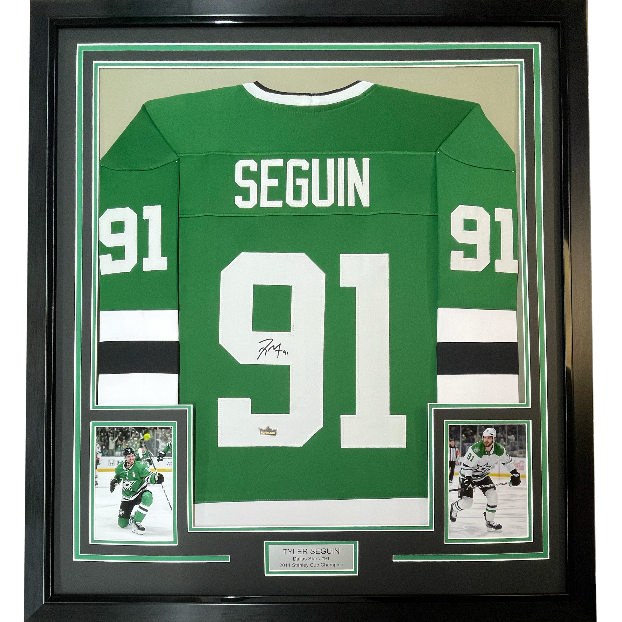 Framed Facsimile Autographed Tyler Seguin 35x39 Dallas Green Reprint Laser Auto Hockey Jersey