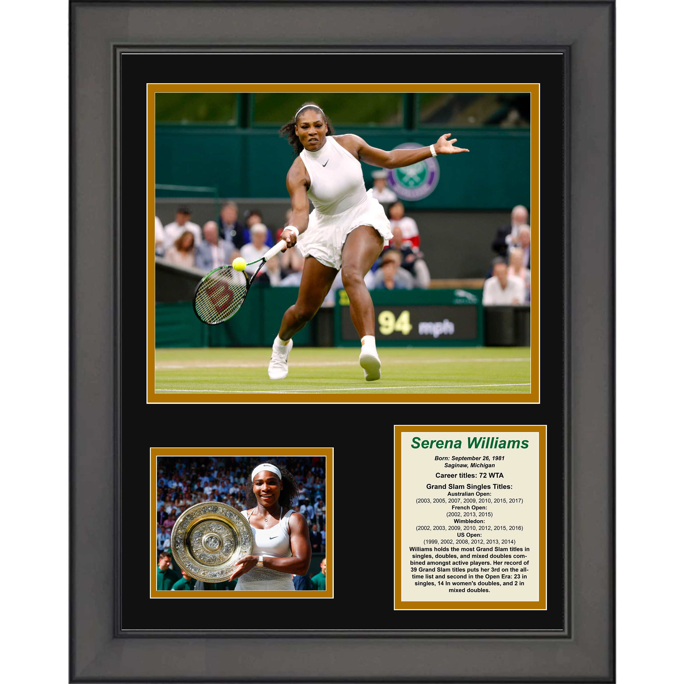 Framed Serena Williams Career Highlights & Biography Tennis 11"x14"Three Photo Collage