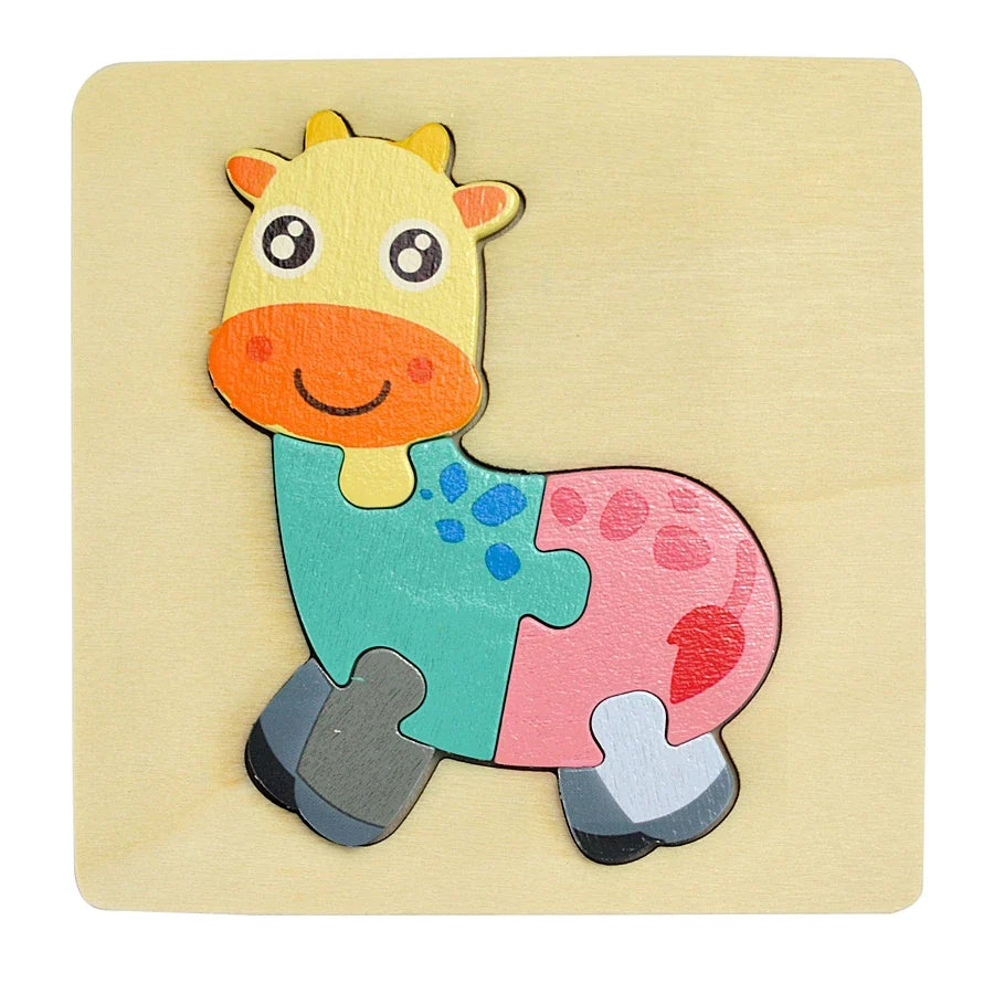 Montessori Wooden Cartoon Animal Puzzles – Early Learning Toy Set