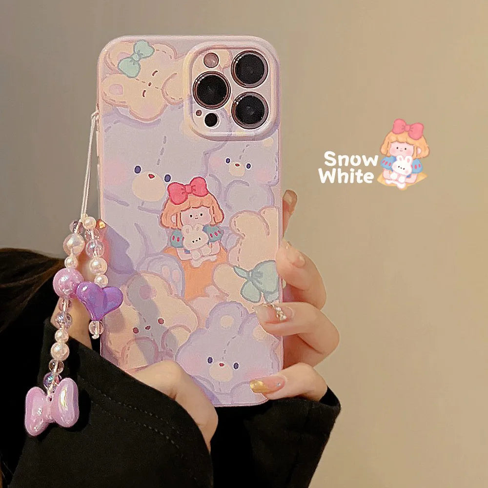 Cute Cartoon Bunny With Chain Lanyard Phone Case For iPhone