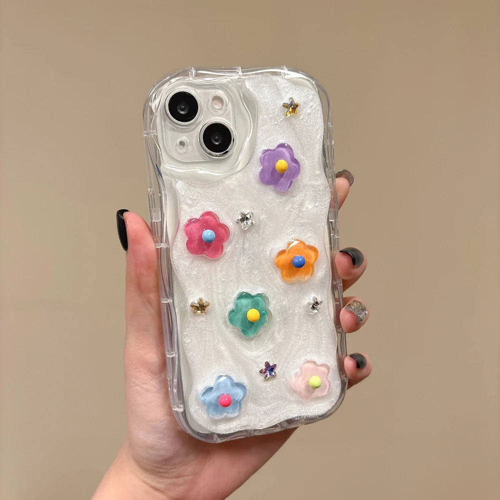 Cartoon Colorful Flower Wave Phone Case For iPhone