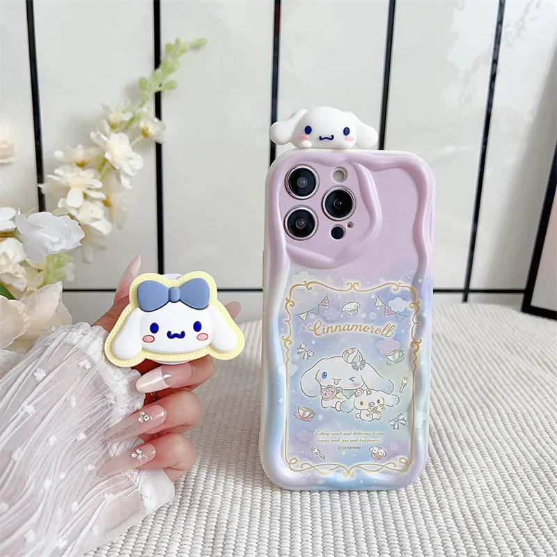 Hello Kitty Kuromi With Bracket Lanyard Phone Case For iPhone