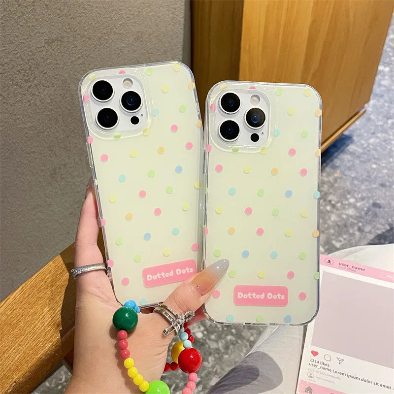 Korea Colorful Polka Dot Phone Case With Chain Bracelet For iPhone