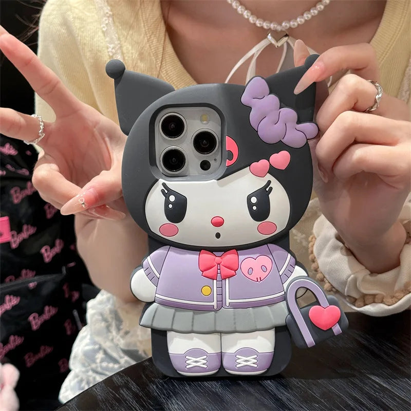 3D Cartoon Kuromi Hello Kitty Melody Handbag Silicone Phone Case For iPhone