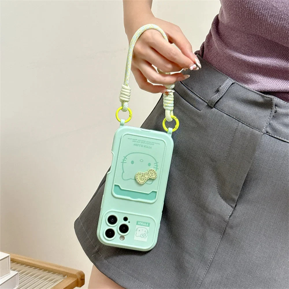 Crossbody Lanyard Hello Kitty Slot Card Bag Phone Case For iPhone