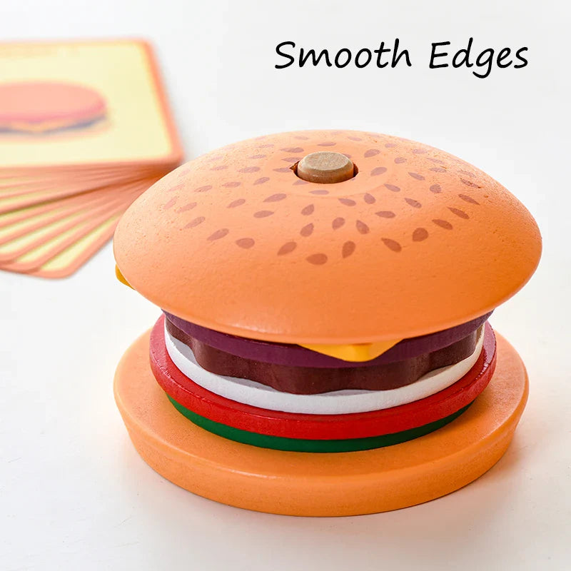 Wooden Burger Stacking Toy – Pretend Play Food Set