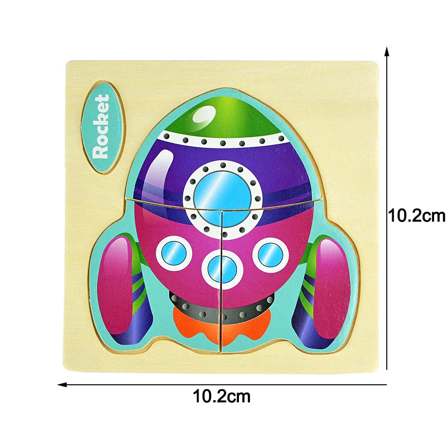 Montessori Wooden Cartoon Animal Puzzles – Early Learning Toy Set