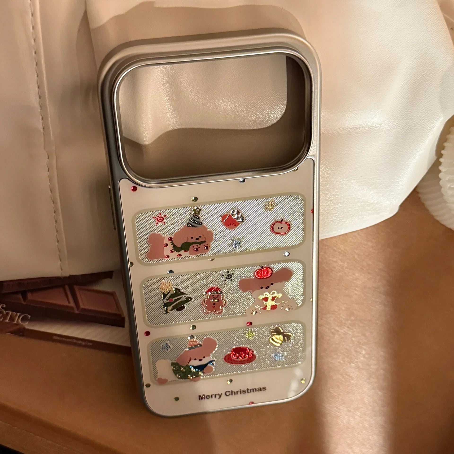 Korean Christmas Style Cartoon Puppy Silver Edge Plating Phone Case For iPhone