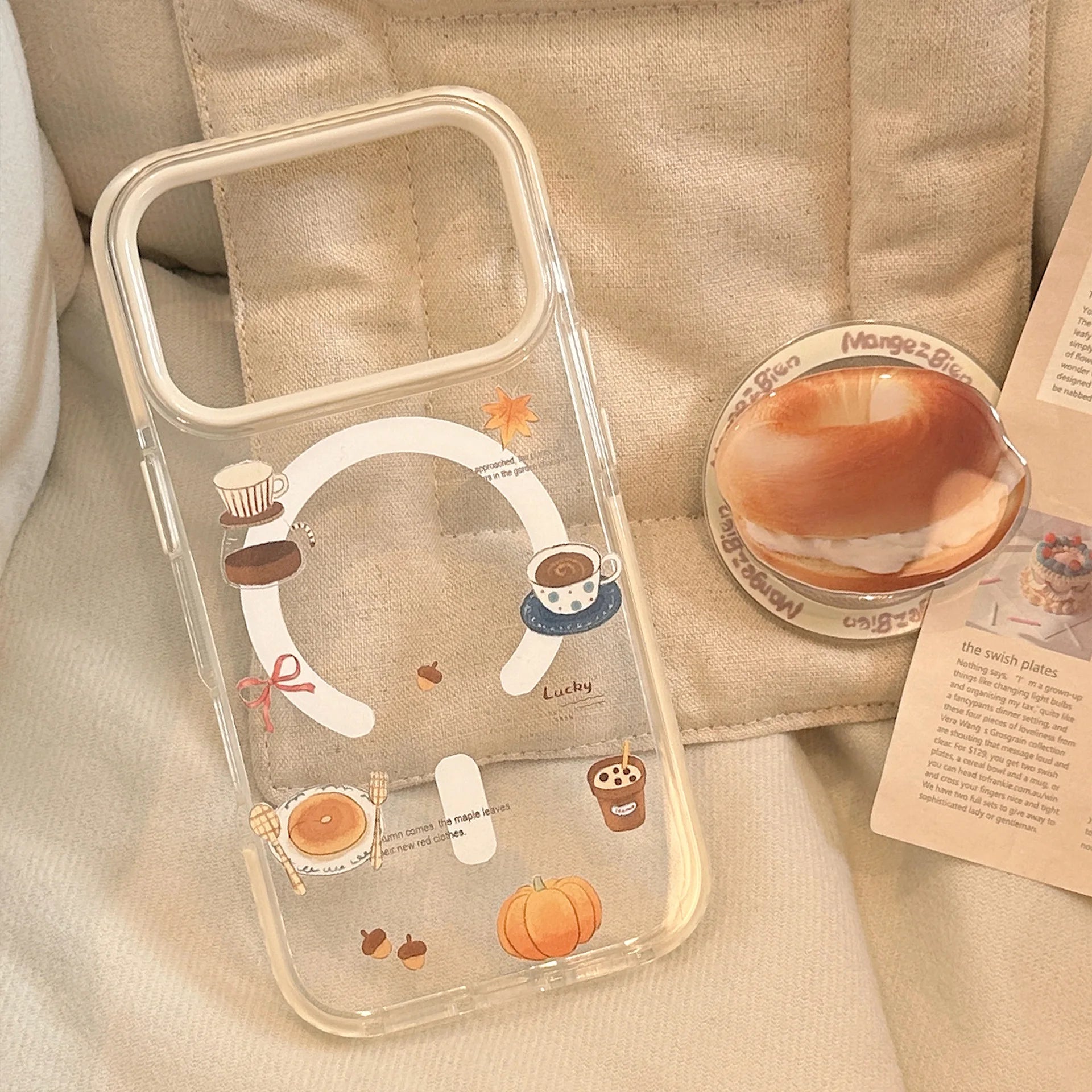 Korean Cartoon Cream Bagel Magnetic Bracket Phone Case For iPhone