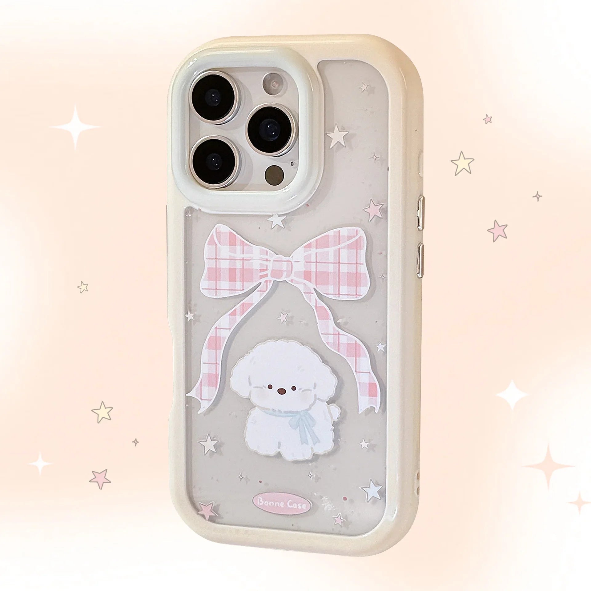 Korean Cartoon Plaid Bowknot Puppy Phone Case For iPhone