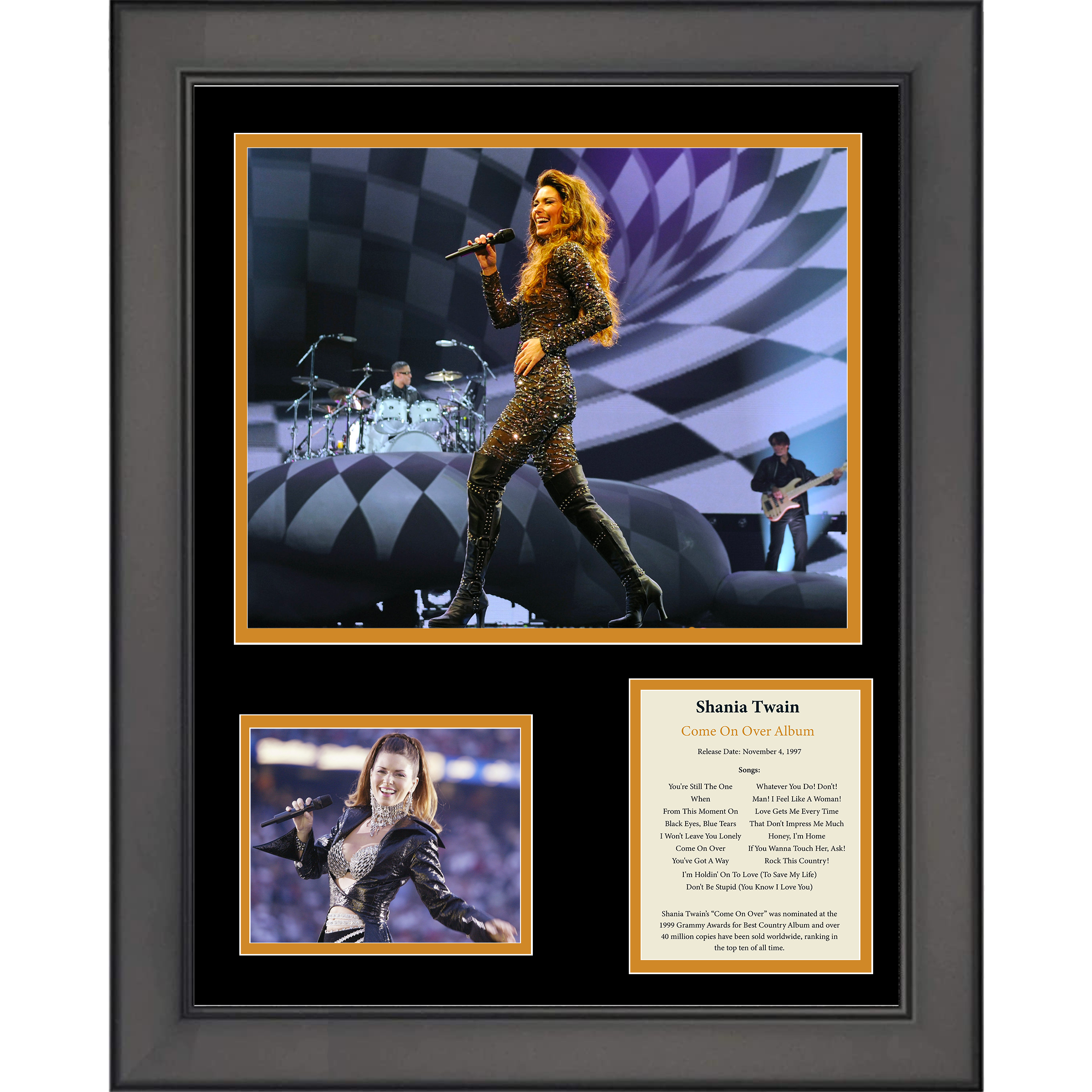 Framed Shania Twain Come On Over Album 11"x14"Music Three Photo Collage