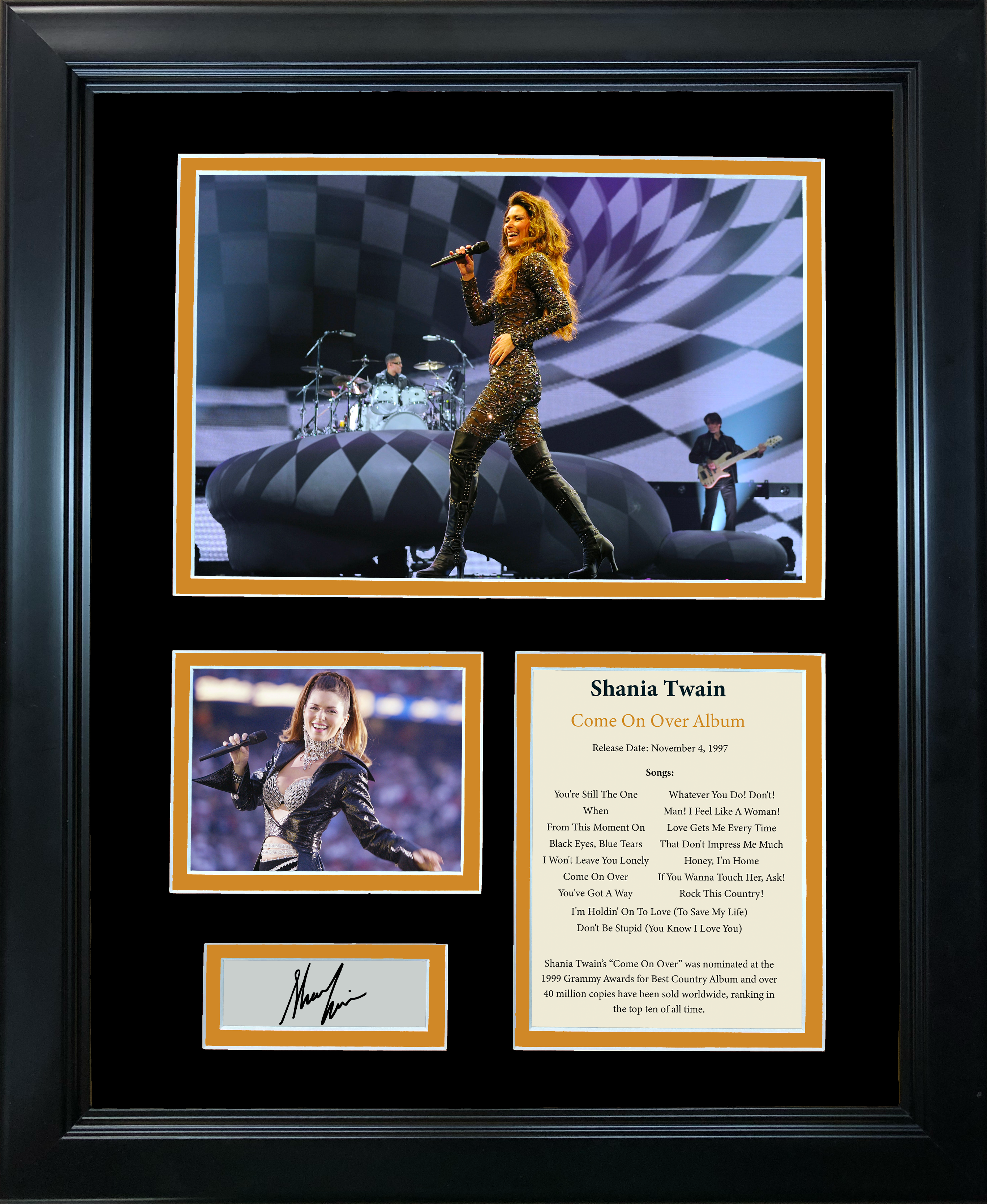 Framed Shania Twain Come On Over Album Facsimile Laser Engraved Signature Auto 11"x14"Music Photo Sig Collage
