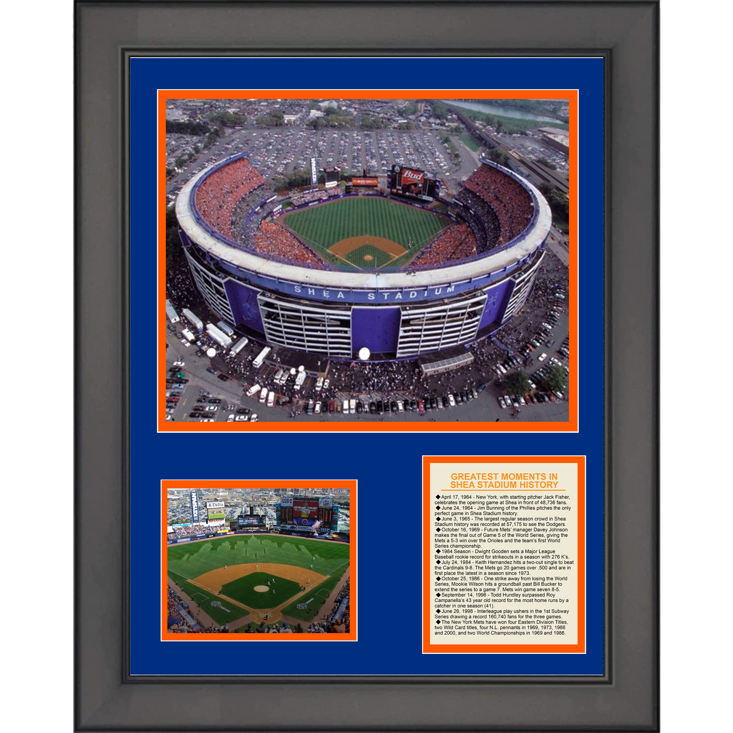Framed Shea Stadium Ballpark New York Mets Baseball Moments 11"x14"Three Photo Collage