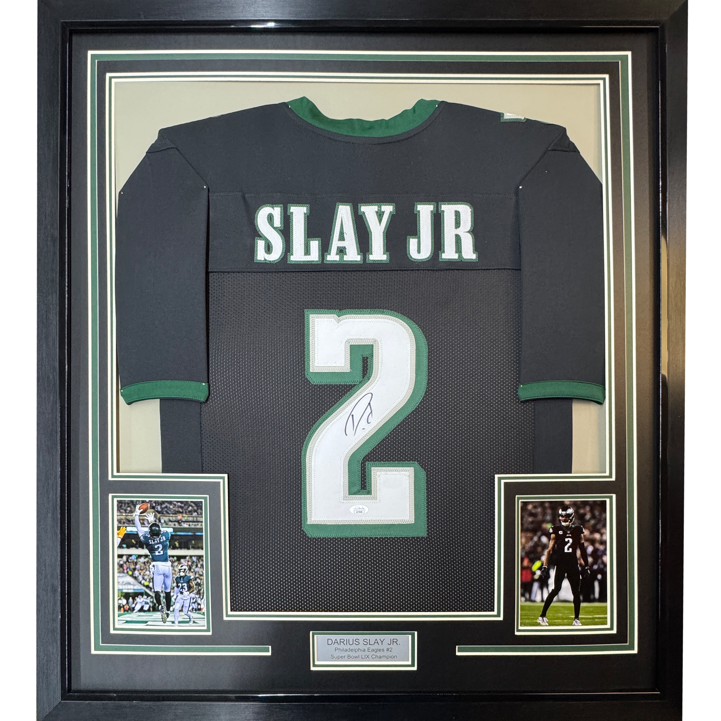 Framed Autographed/Signed Darius Slay Jr. 35x39 #2 Philadelphia Black Football Jersey JSA COA