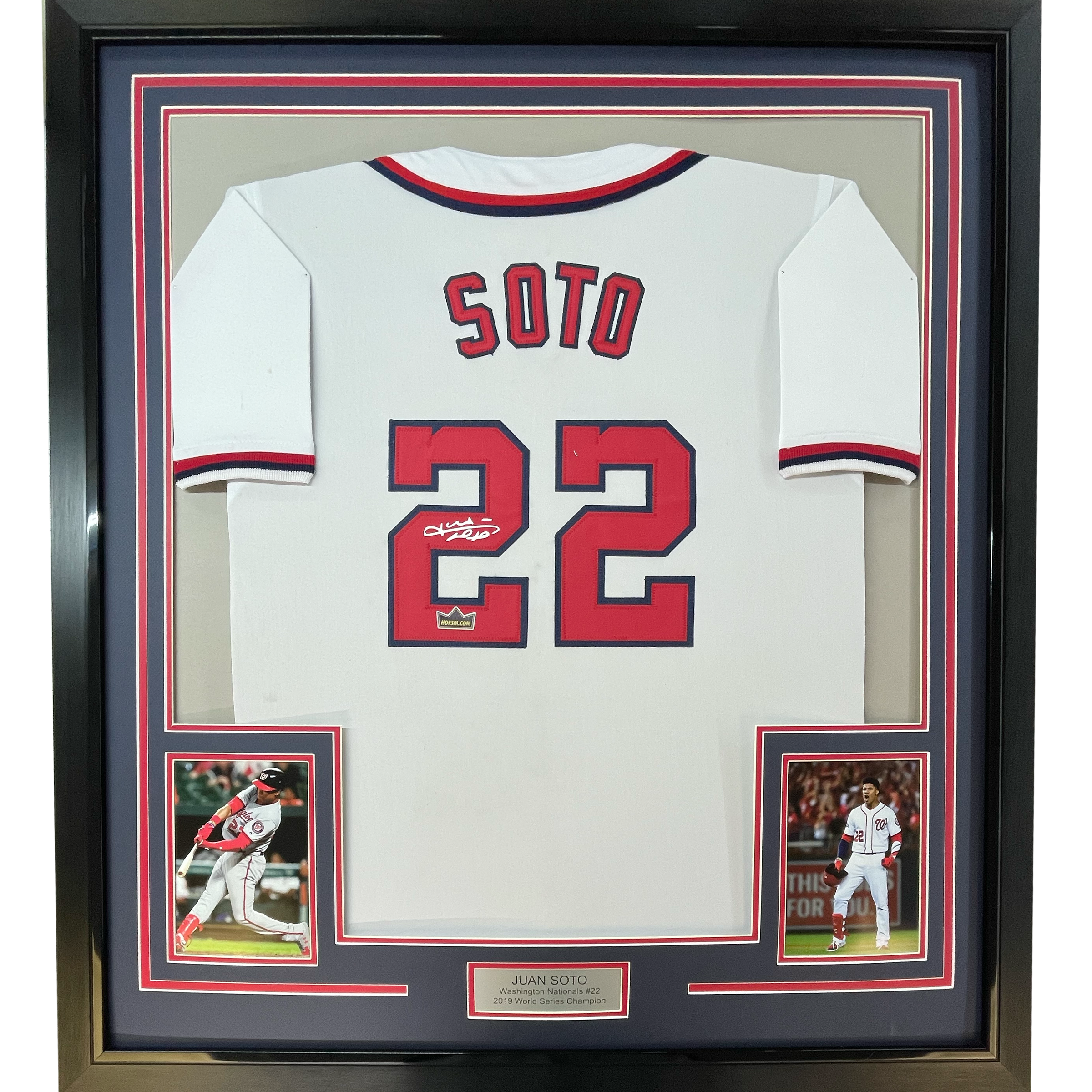 Framed Facsimile Autographed Juan Soto 35x39 Washington White Reprint Laser Auto Baseball Jersey