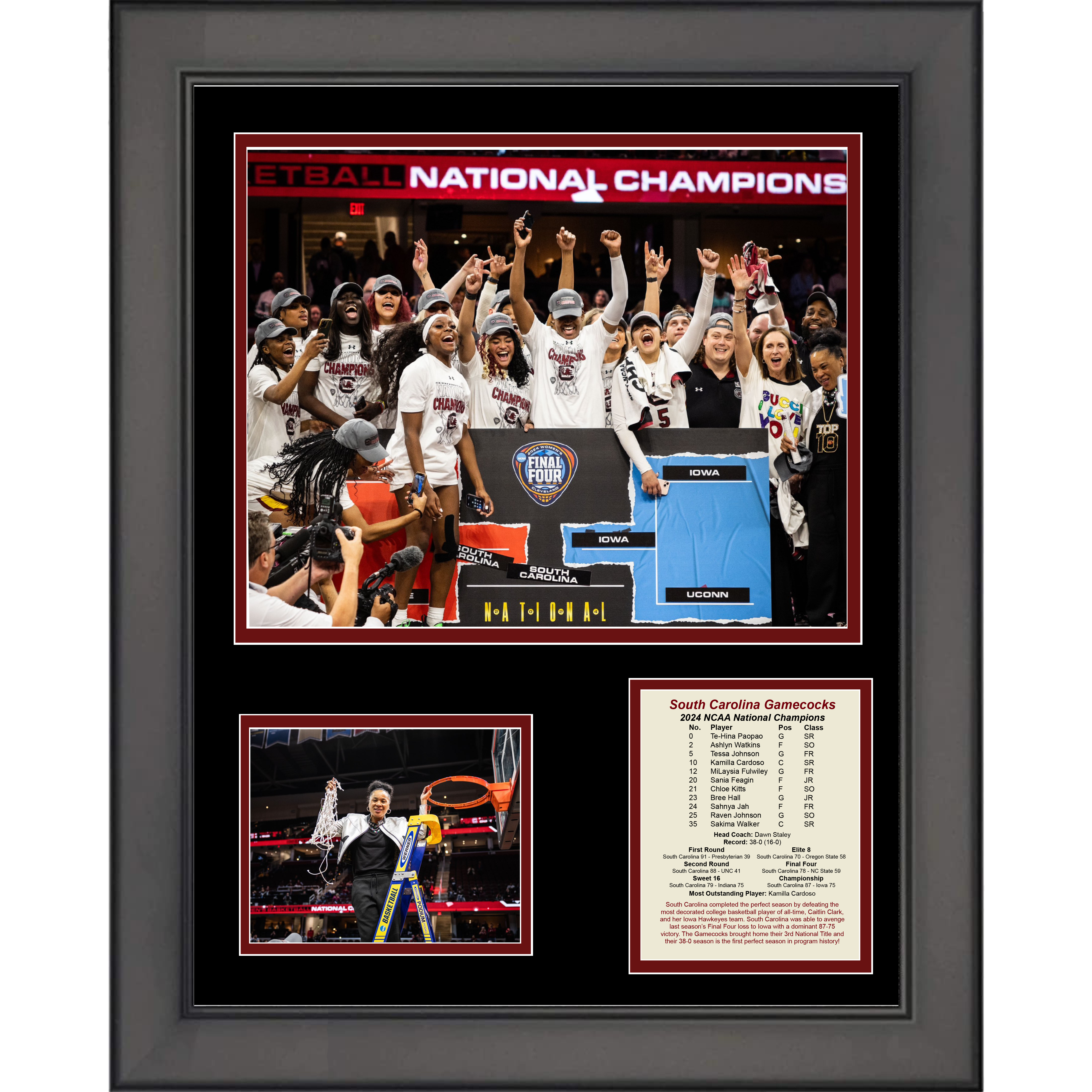 Framed South Carolina Gamecocks 2024 Women's NCAA National Champions 11"x14" College Basketball Three Photo Collage
