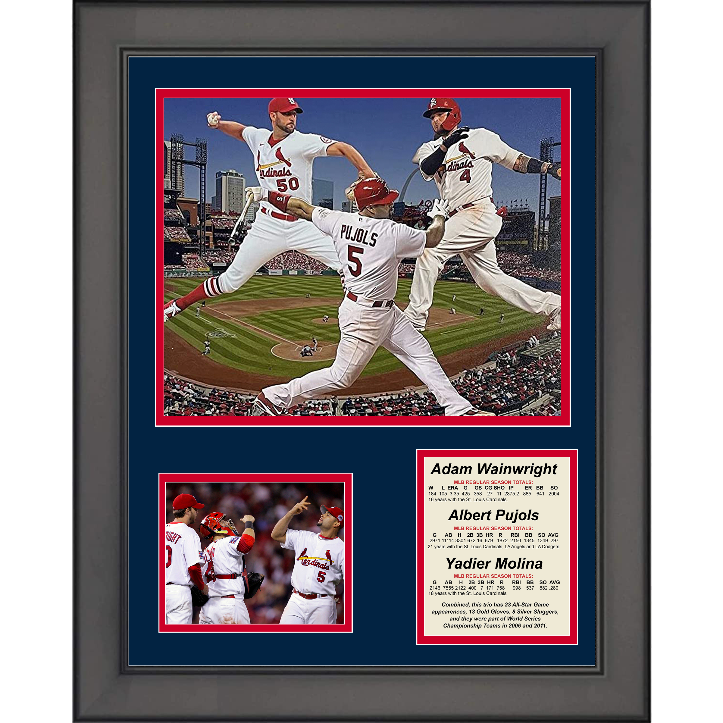 Framed Albert Pujols, Yadier Molina & Adam Wainwright St. Louis Cardinals Big 3 Baseball 11"x14"Three Photo Collage
