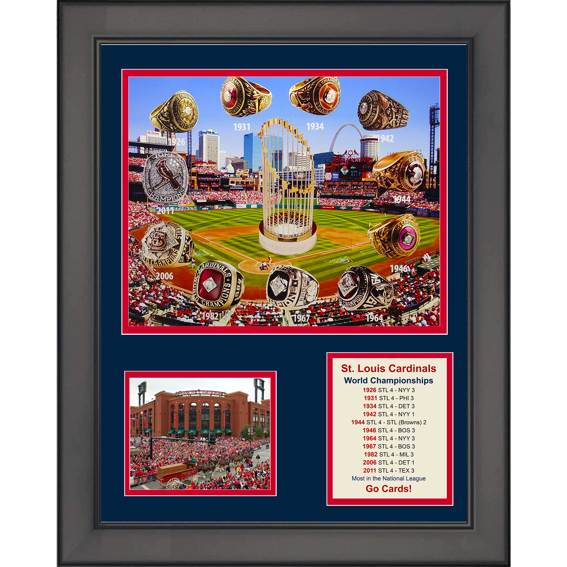 Framed St. Louis Cardinals 11x World Series Champions 11"x14"Baseball Three Photo Collage