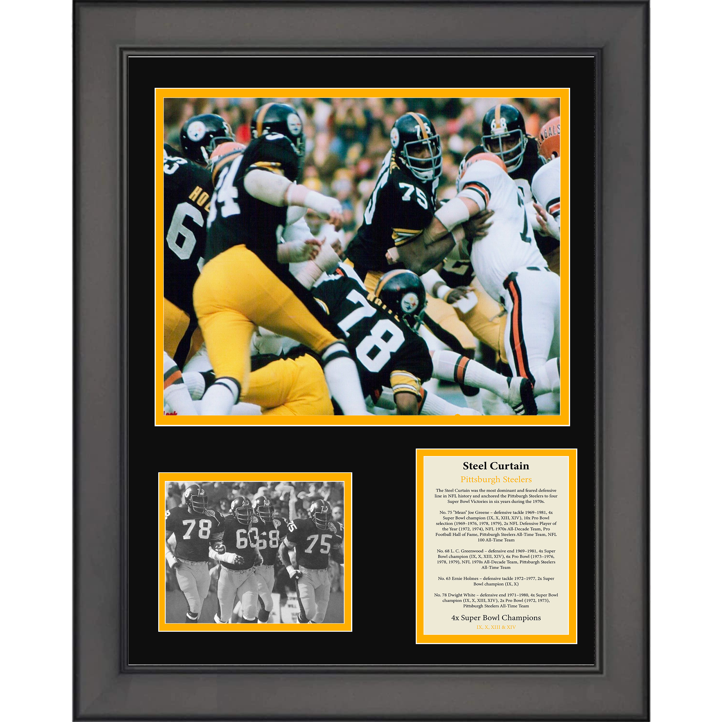 Framed Pittsburgh Steelers Steel Curtain 11"x14"Football Three Photo Collage