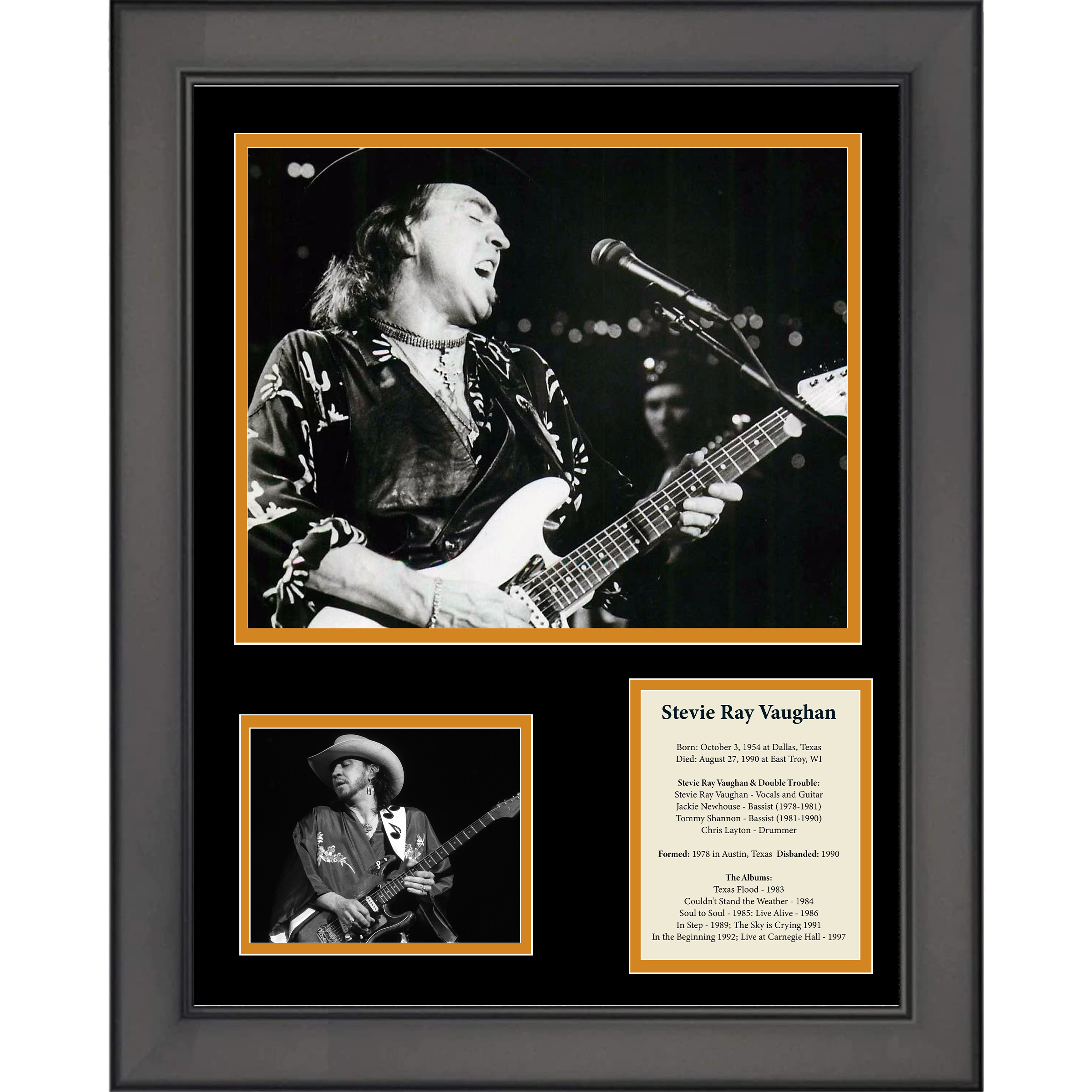 Framed Stevie Ray Vaughan 11"x14" Music Three Photo Collage