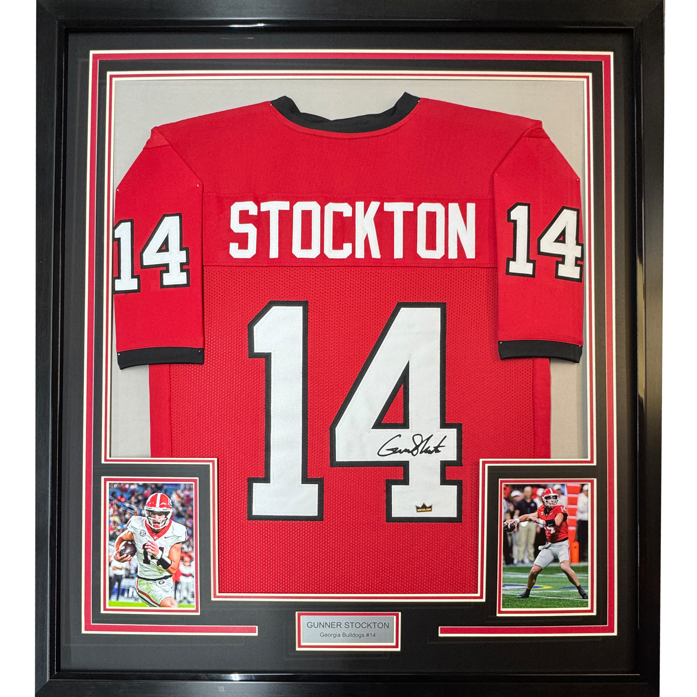 Framed Facsimile Autographed Gunner Stockton 35x39 Georgia Red Reprint Laser Auto College Football Jersey