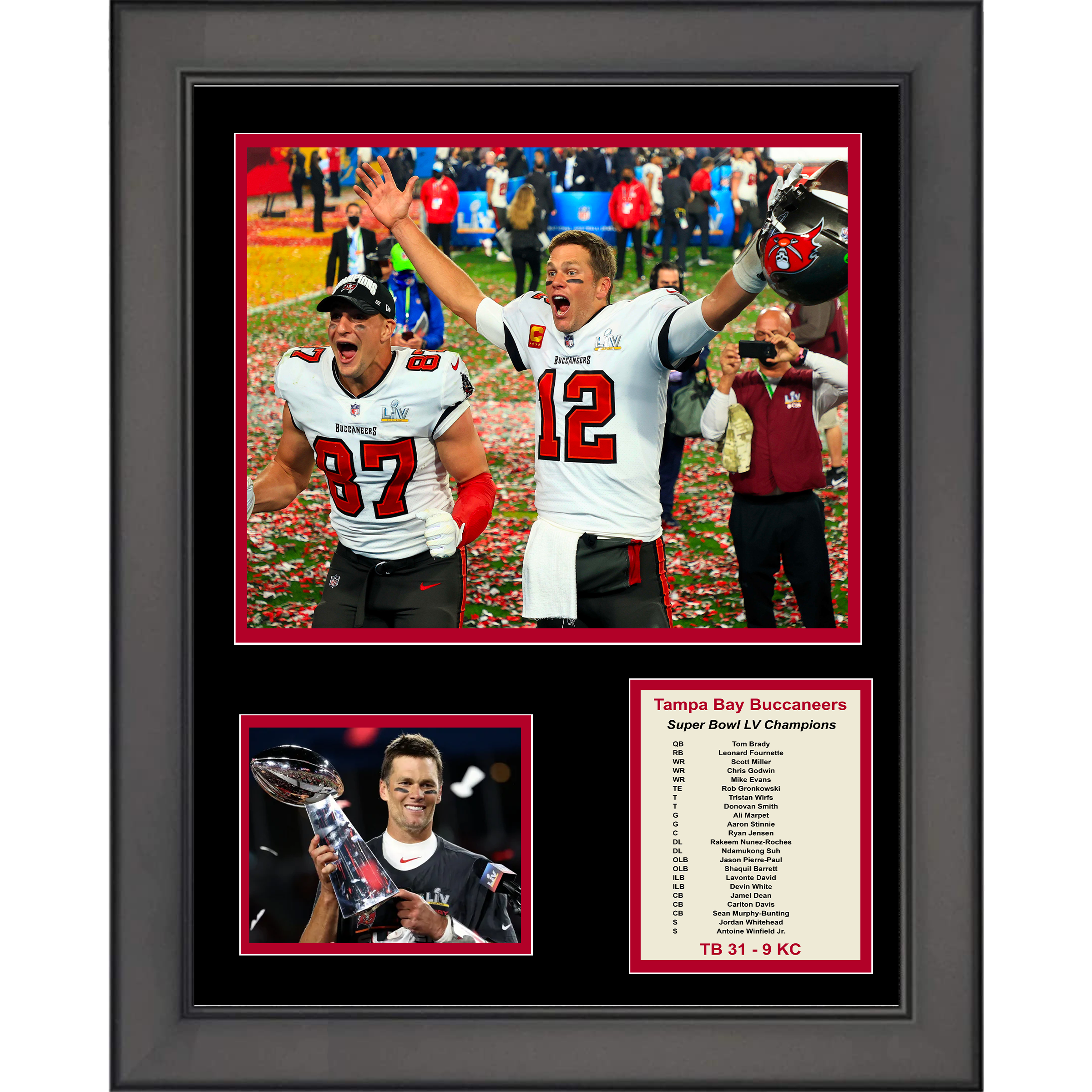 Framed Tampa Bay Buccaneers Super Bowl LV Champions Tom Brady MVP Football 11"x14" Three Photo Collage