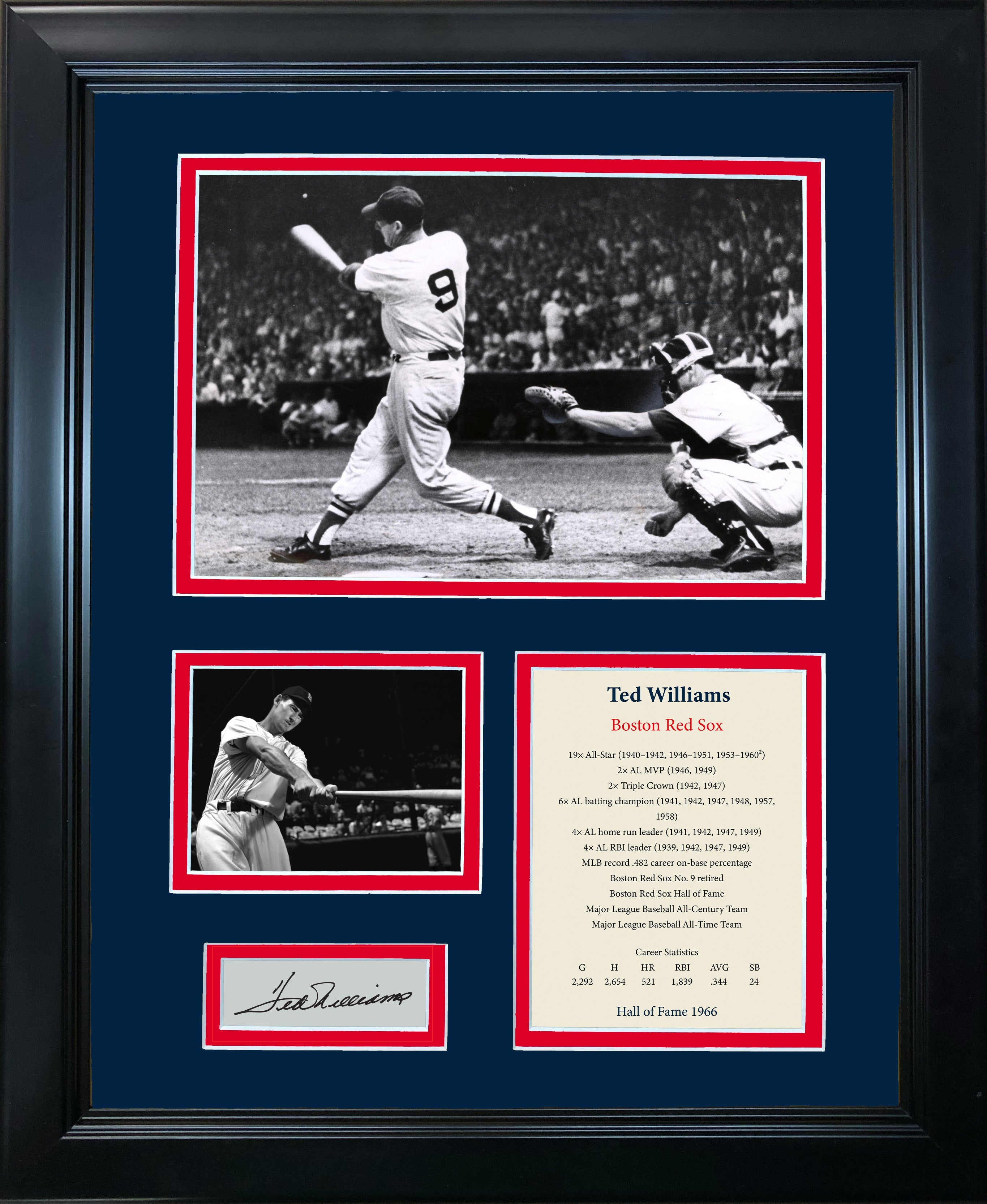 Framed Ted Williams Hall of Fame Facsimile Laser Engraved Signature Auto Boston Red Sox 11"x14" Baseball Photo Sig Collage