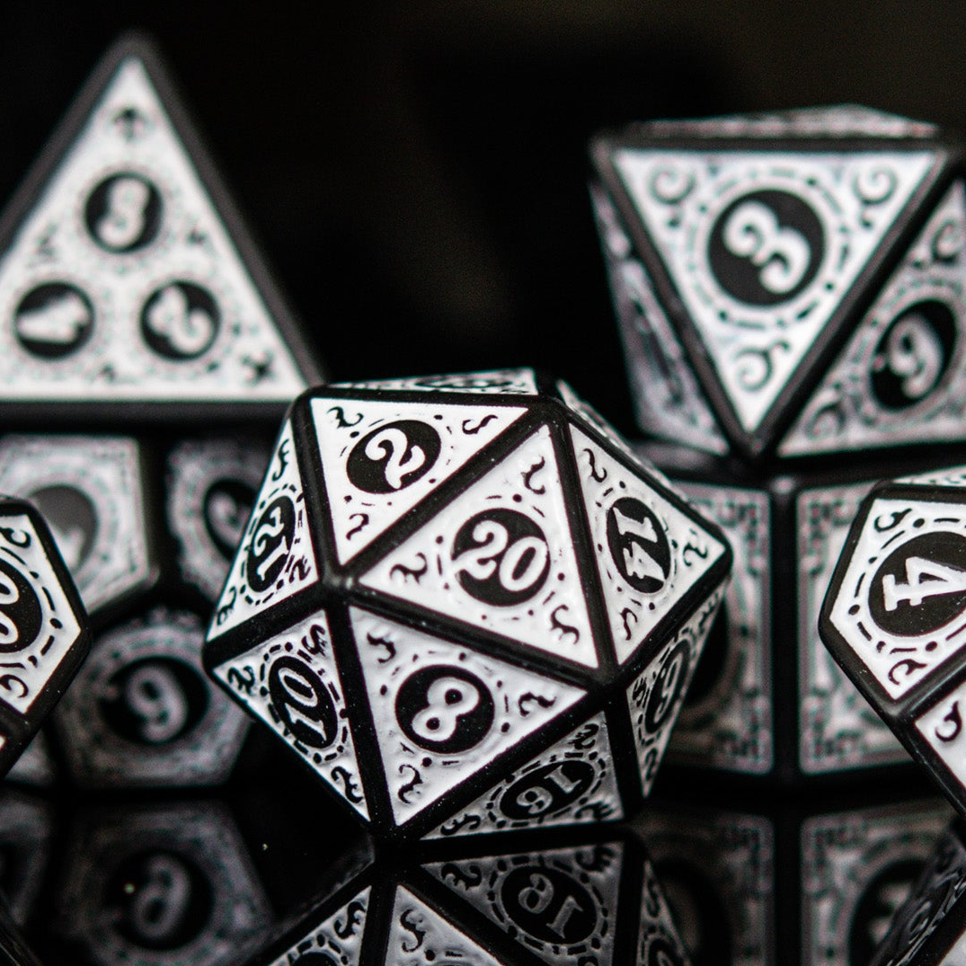 Temple Ruins White Acrylic Dice Set