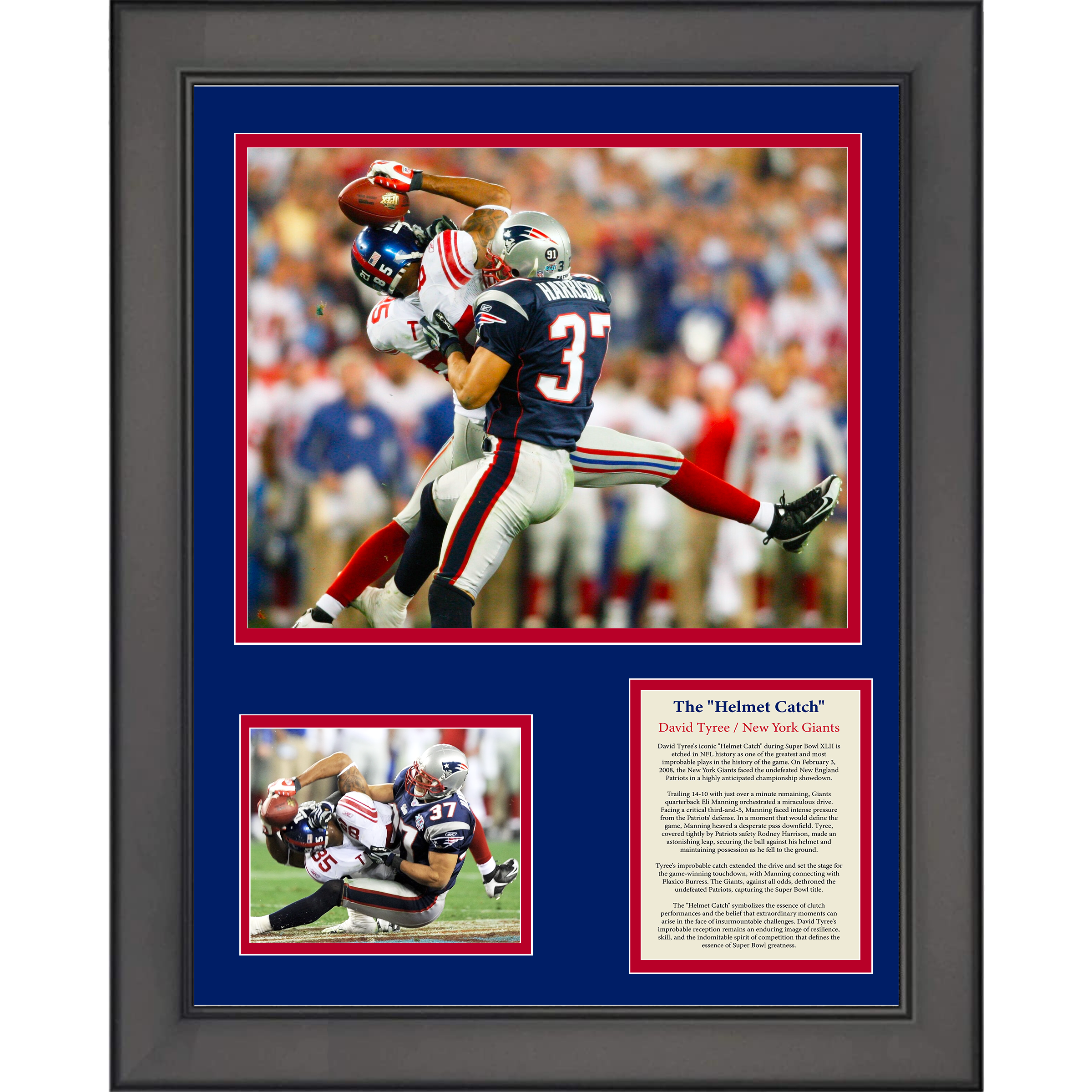 Framed David Tyree Helmet Catch Super Bowl XLII New York Giants 11"x14" Three Photo Collage