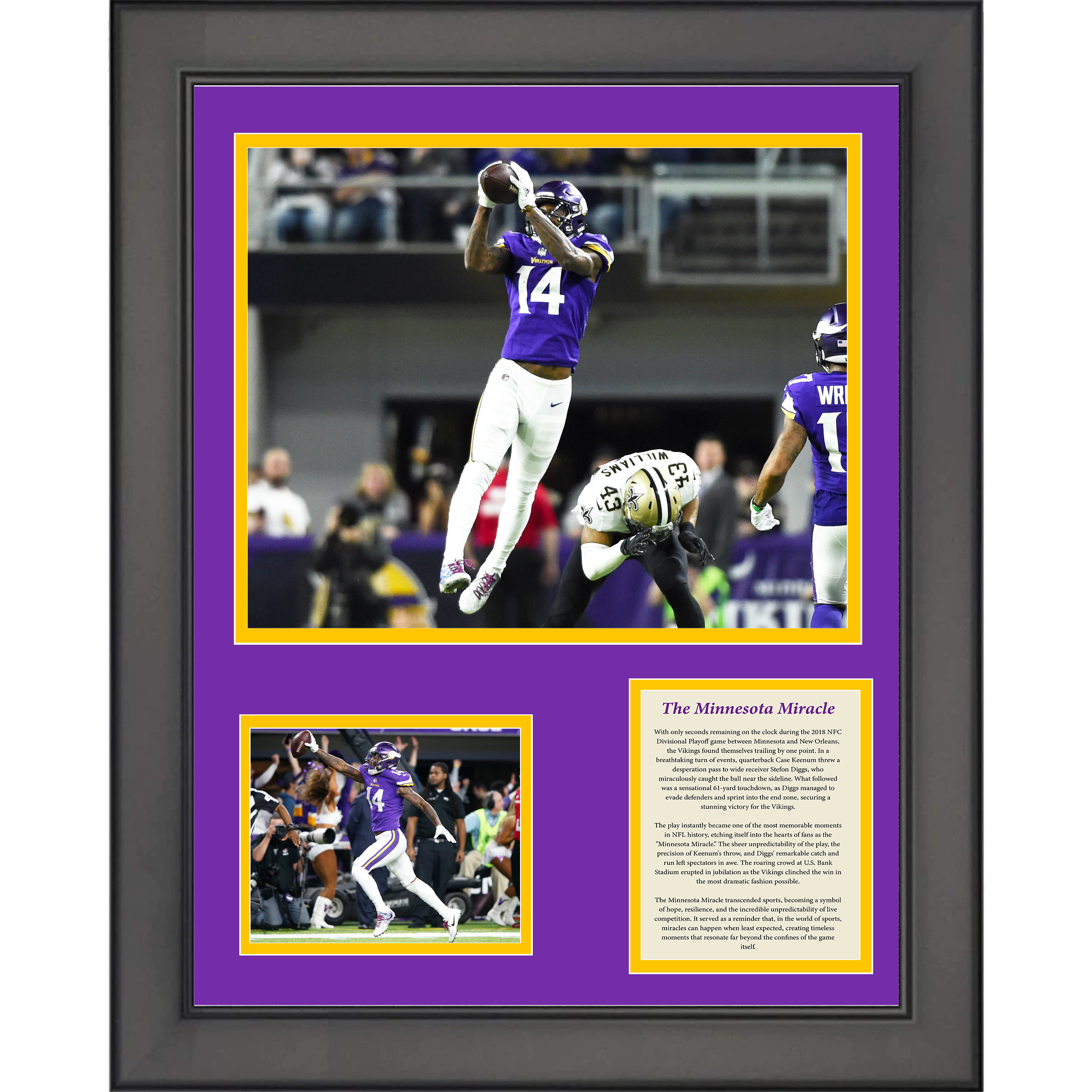 Framed The Minnesota Miracle Stefon Diggs Minnesota Vikings Football 11"x14" Three Photo Collage
